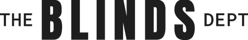 Logo of 'The Blinds Dept' with black text on a white background